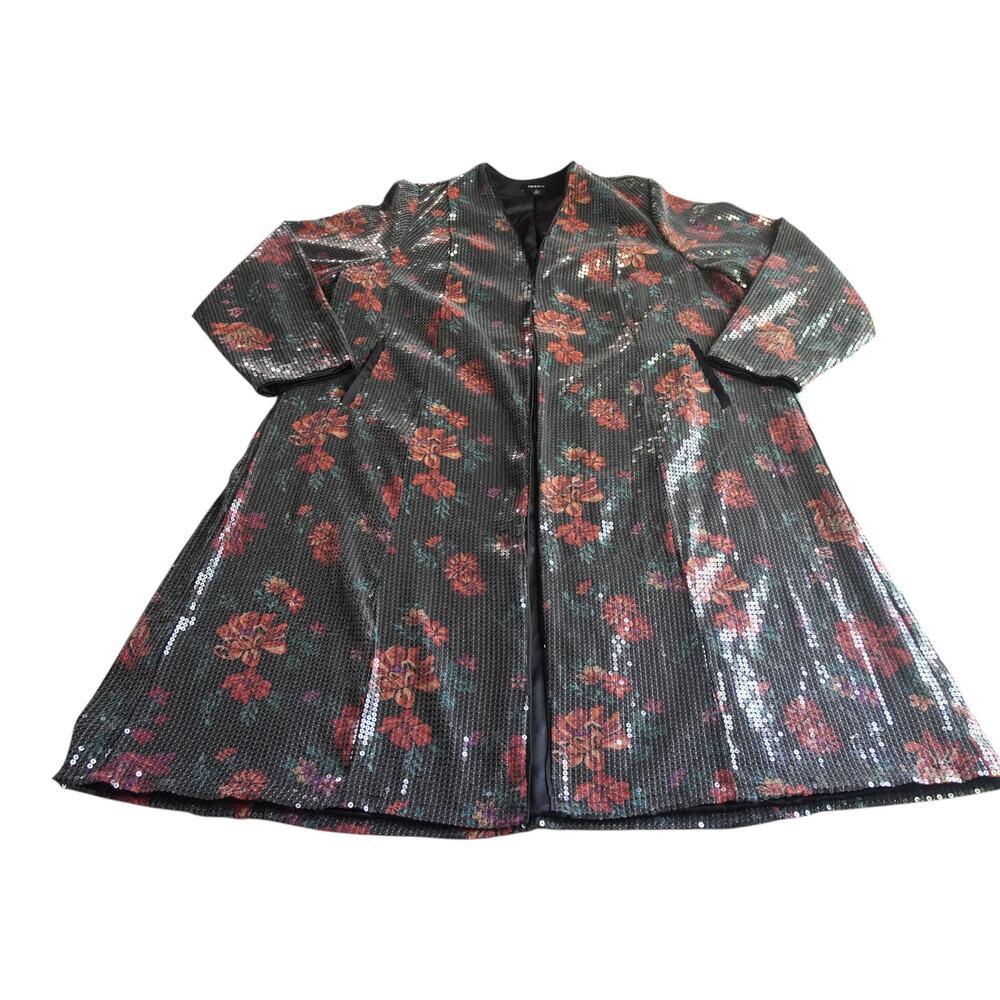 Torrid Black Floral Sequin Duster Jacket Kimono 2XL Date Night Glam - Picture 3 of 15